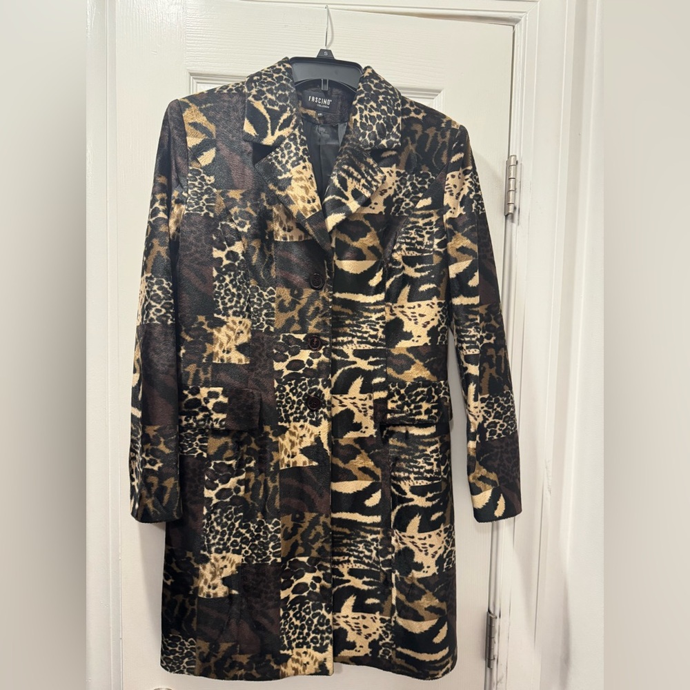 Vintage European leopard print jacket/ faux suede fabric Size 40 Eu- 6-8 US